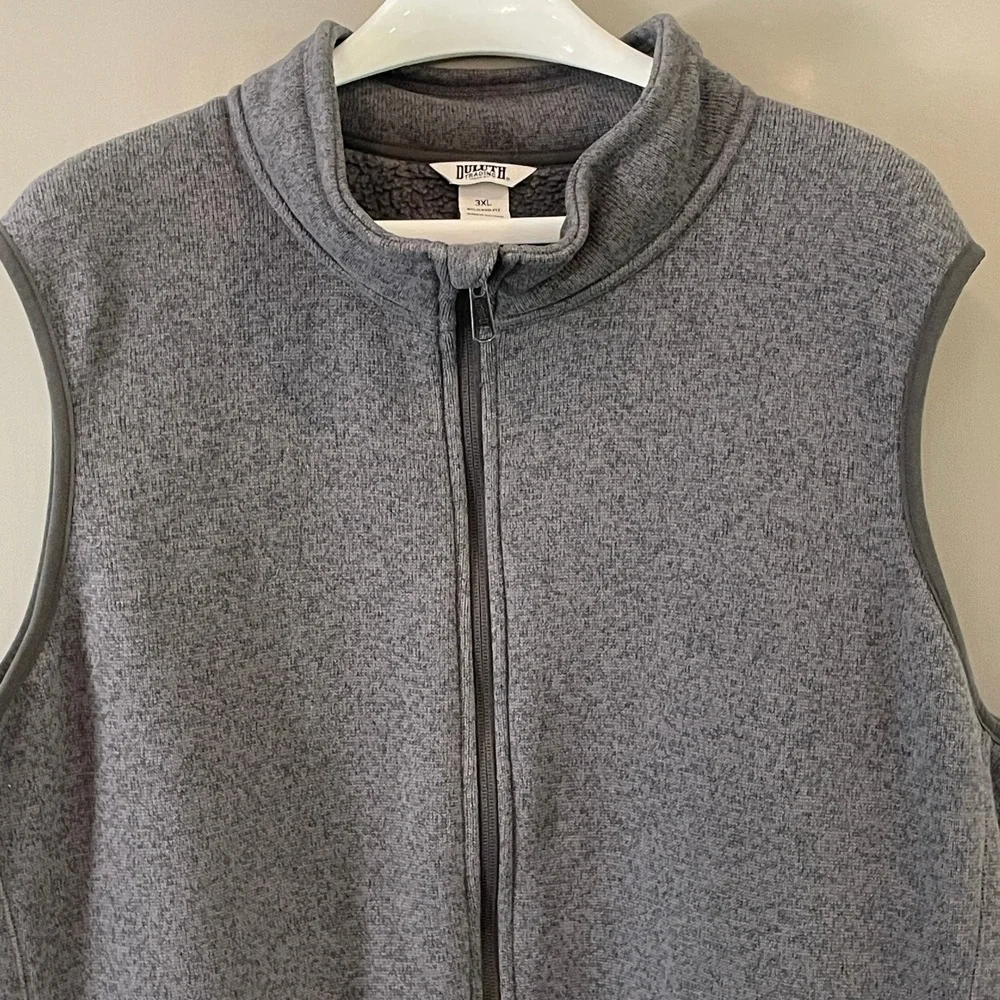 Duluth Trading Co Mens 3XL Gray Sweater Fleece Vest Sherpa Lined Full Zip Relax